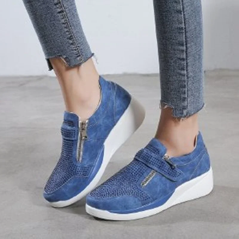 

2022 New Women's Shoes Rhinestones Large Size Single Sports Shoes Women Sneakers Fashion Zipper Casual Women Vulcanized Shoes
