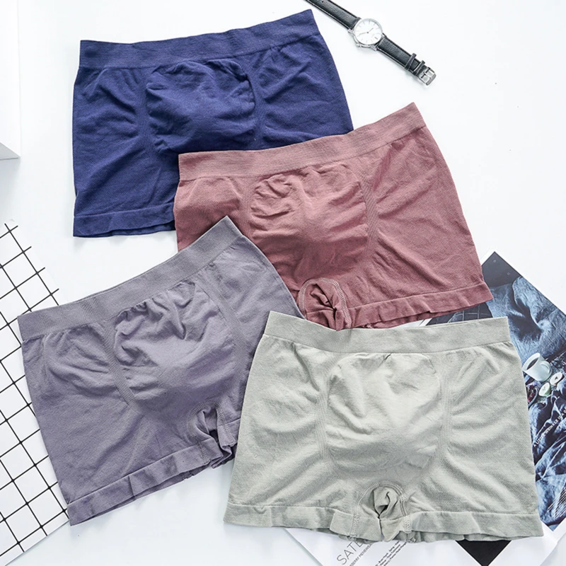 

Solid Color Men Panties Sexy Comfortable Underpants Men Underwear Boxers Sports Mid-waist Seamless Shorts