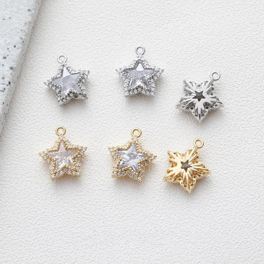 

2PCS Dainty Zircon Small Pentagram Pendant Necklace Charms for Jewelry Making DIY Brass 14k Gold Plated Accessories13*15mm
