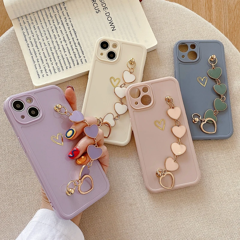 

Soft Bracelet Love Heart Phone Case For iPhone 11 12 13 Pro Max XS X XR 7 8 Plus SE 2020 Bumper Back Cover
