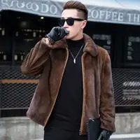 4XL Fashion Imitation Mink Fur Jacket Men Zipper Black Faux Fur Coat Autumn Winter Thick Men Soft Fur Jacket Warm Overcoat E462