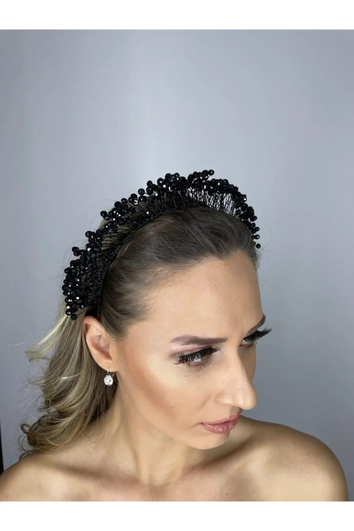 

Bridal Accessories Crystal Beaded Long Black Crown Bridal Tiara Wedding Handmade For Bride And Bride