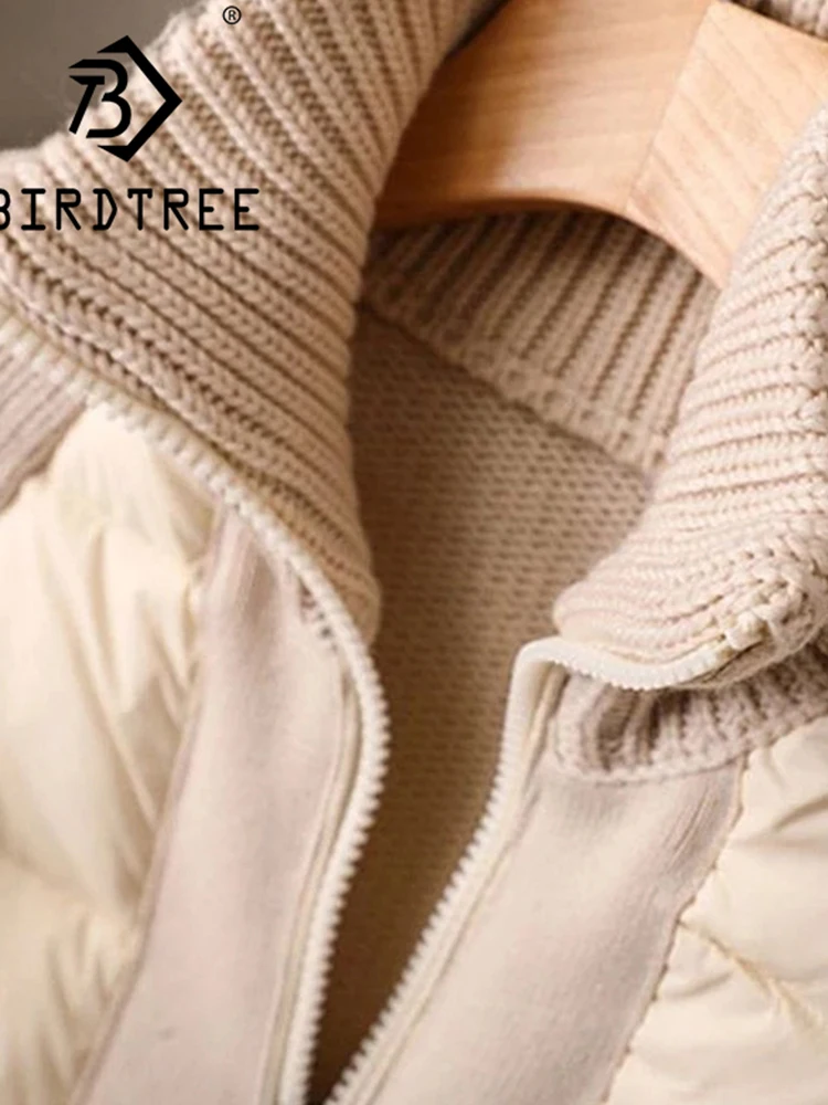 2023 New Autumn Winter Women Stand Up Collar Cotton Padded Coat Parka Knitted Patchwork Jacket Winter Coats C10905Y