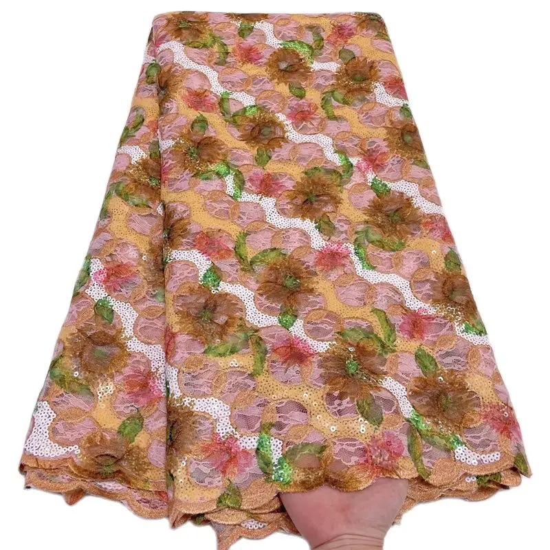 Новейший дизайн нигерийская сетчатая кружевная ткань африканские блестки