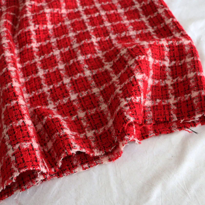 

INS Korean Style Christmas Red Plaid Woven Woolen Woolen Clothing Fabric DIY