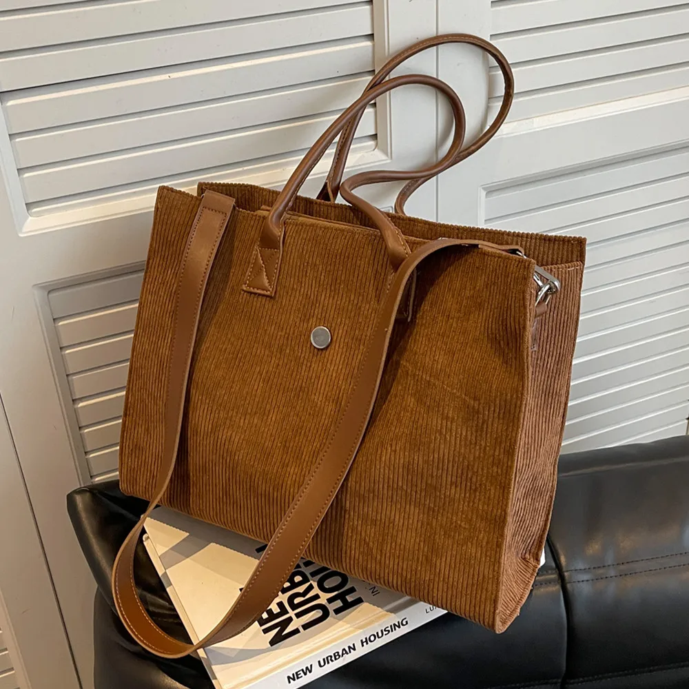 

Burminsa Corduroy Large Zipper Tote Bags For Women 2022 Winter Trend Designer Shopper Shoulder Bag Office Work Ladies Handbags