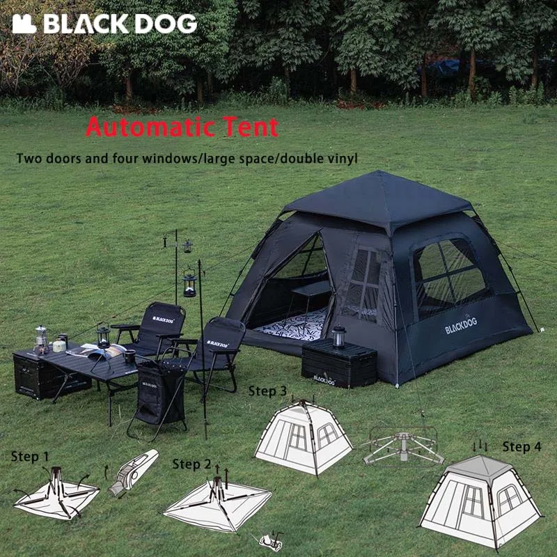 Naturehike BLACKDOG автоматическая палатка 3-4 места черная | AliExpress
