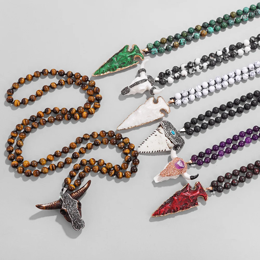 Винтажное ожерелье с подвеской из бусин Мала 108 натуральный камень ручной работы