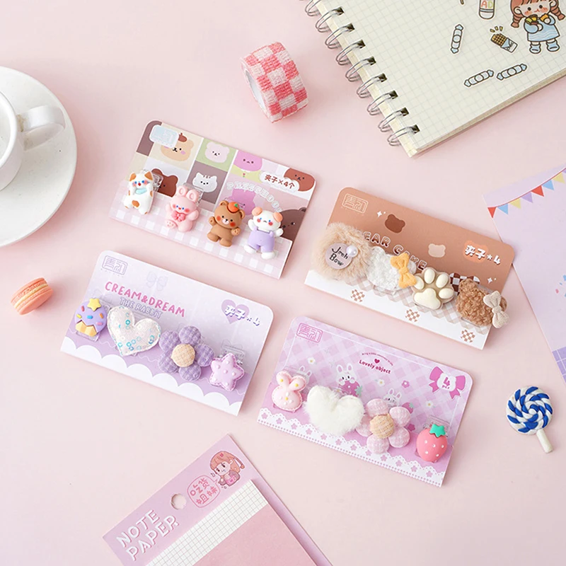 

4pcs/lot Acrylic Binder Clips Notes Letter Paper Clip Kawaii Student Stationery Office Supplies Binding Securing Clips