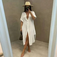 womens beach style long skirts bohemian dresses casual sinlge breasted full sleeve simple side high split round neck sexy robe