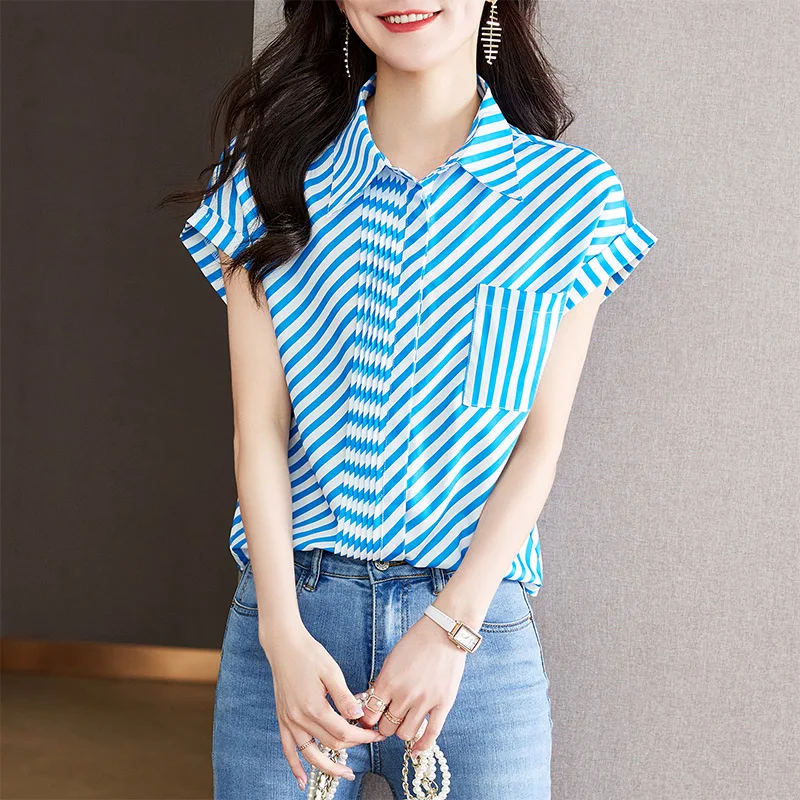 Женская одежда повседневные свободные рубашки летние новые шикарные голубые и