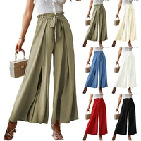 spring and summer women new bow loose trousers female high waist pleated wide leg pants with belt