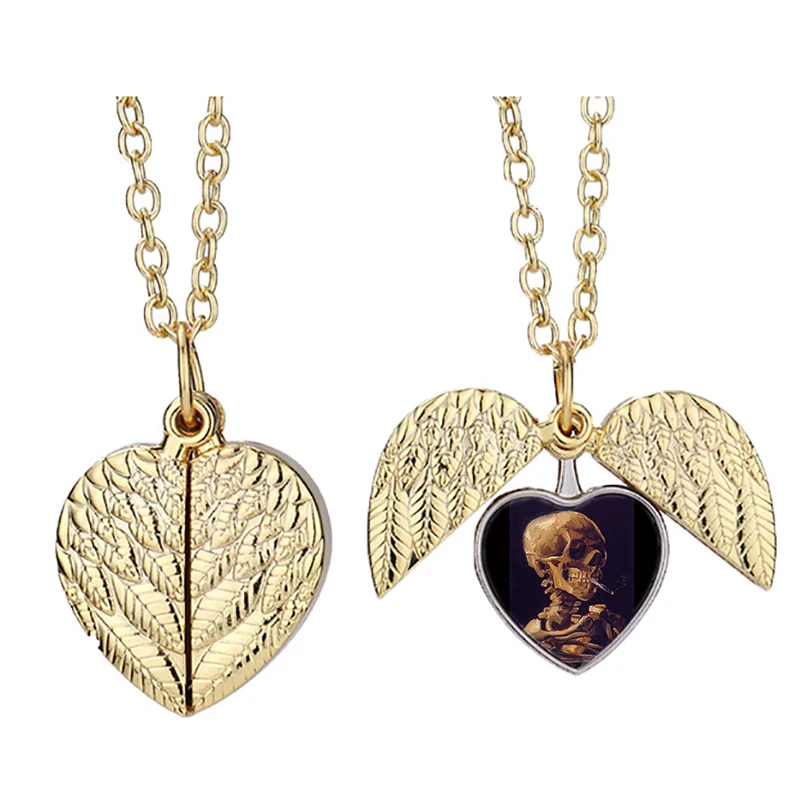 

Vincent Van Gogh'S 'Skull With A Burning Zgi Heart Active Angel Wing Necklace Beautiful Pendant Fashion Jewelry