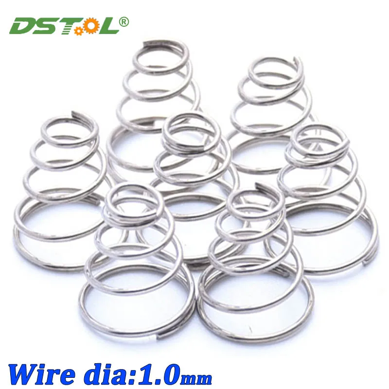 

304 Stainless Steel Taper Pressure Spring Tower Springs Smooth Conical Cone Compression Spring Wire Diameter 1mm Good Toughness
