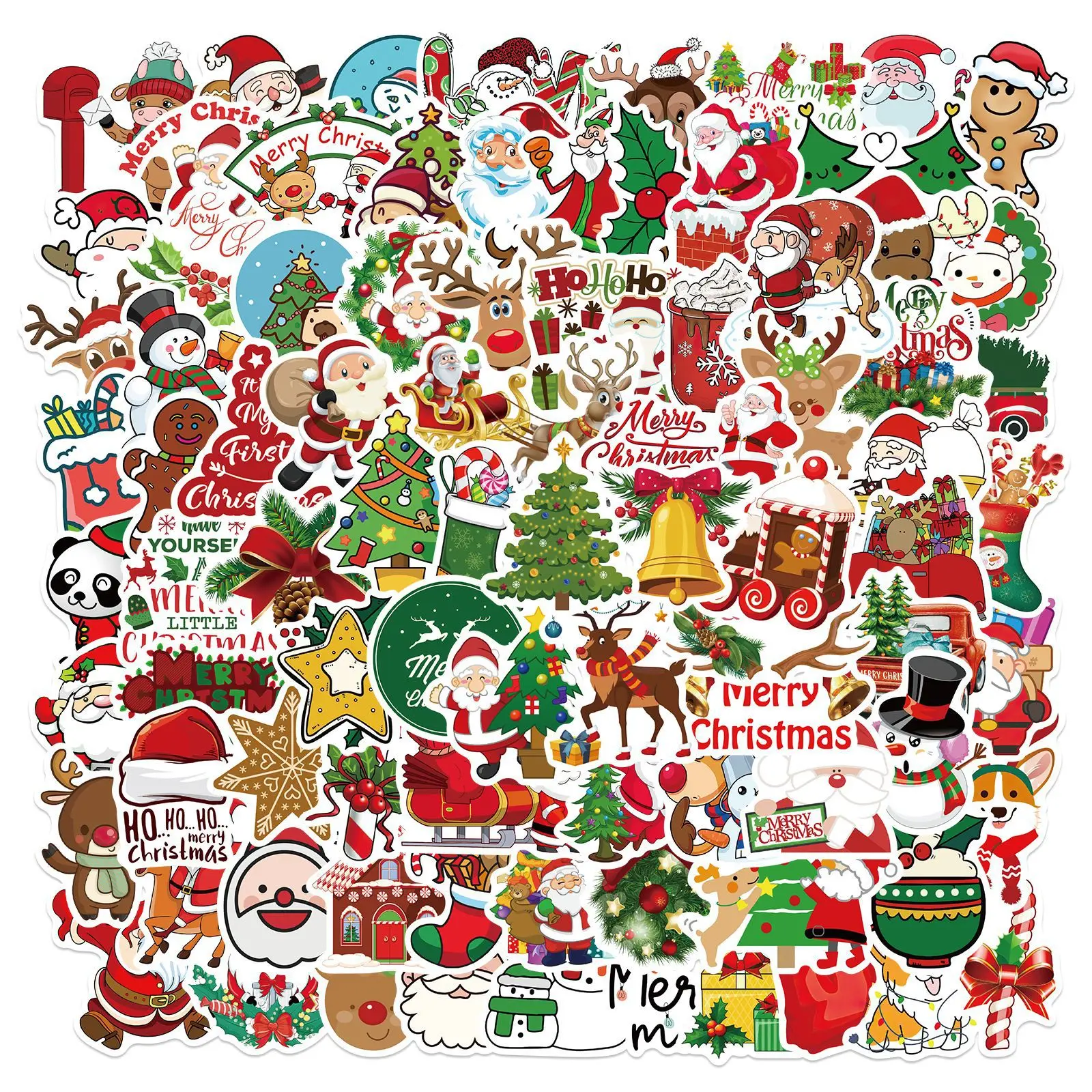 

100Pcs Cartoon New Christmas Tree Stickers Graffiti DIY Refrigerator Water Cup Skateboard Decoration Stationery Waterproof