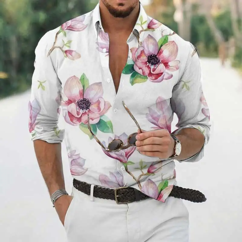 Hot Selling European and American Men's Shirts Casual Long-sleeved Hawaiian 3D Printed Shirts Street Style Men's Clothing