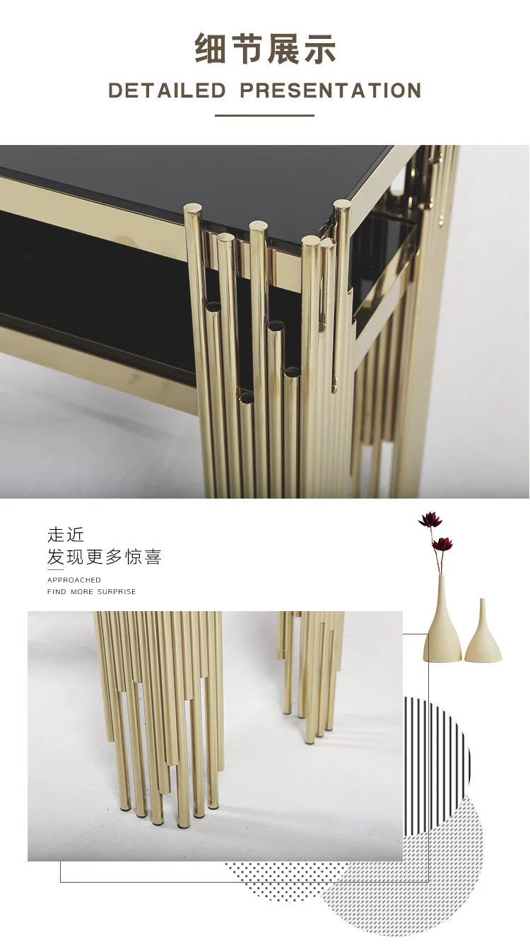 Современный простой входной стеклянный столик из нержавеющей стали у стены