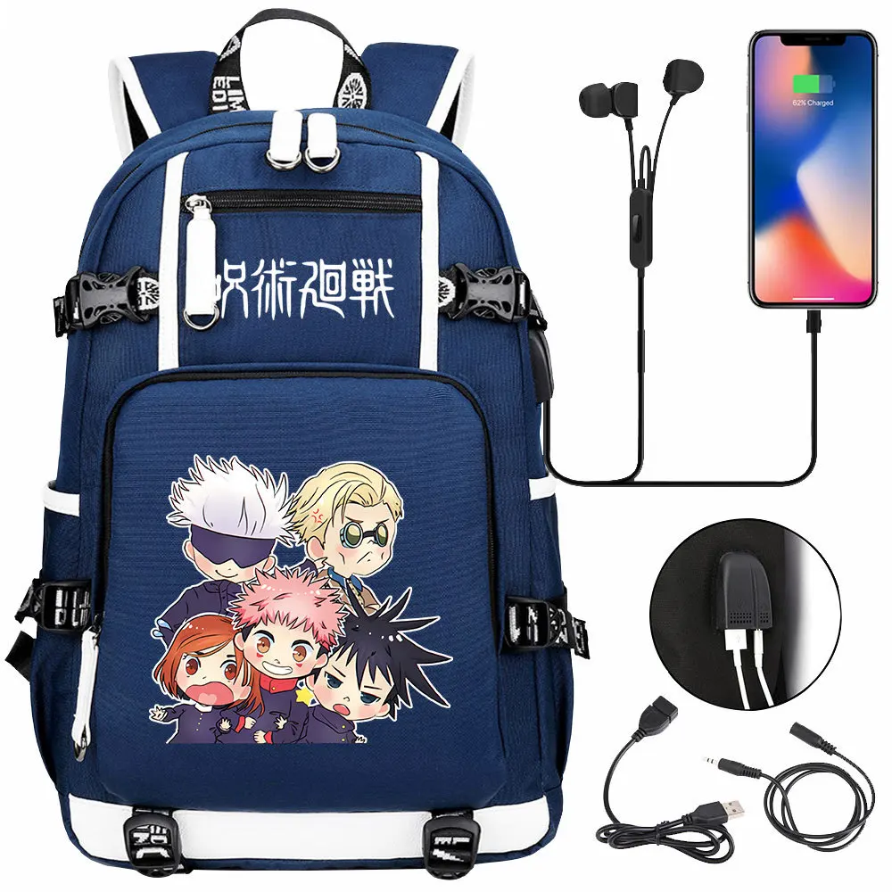 

Anime Jujutsu Kaisen USB Charging Backpack Student Cartoon Schoolbag Teenager Travel Laptop Bag High Capacity Casual Knapsack