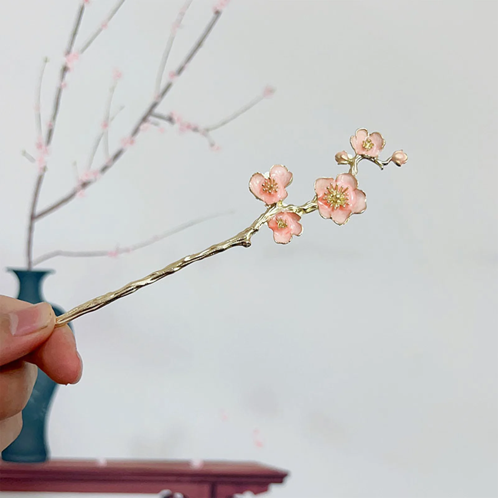 Элегантные розовые цветочные шпильки для волос золотого цвета металлические