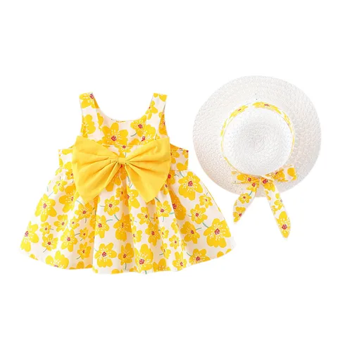 Детское платье с Панамой, летние платья с цветочным рисунком для новорожденных, детская одежда для дня рождения, 2 шт.