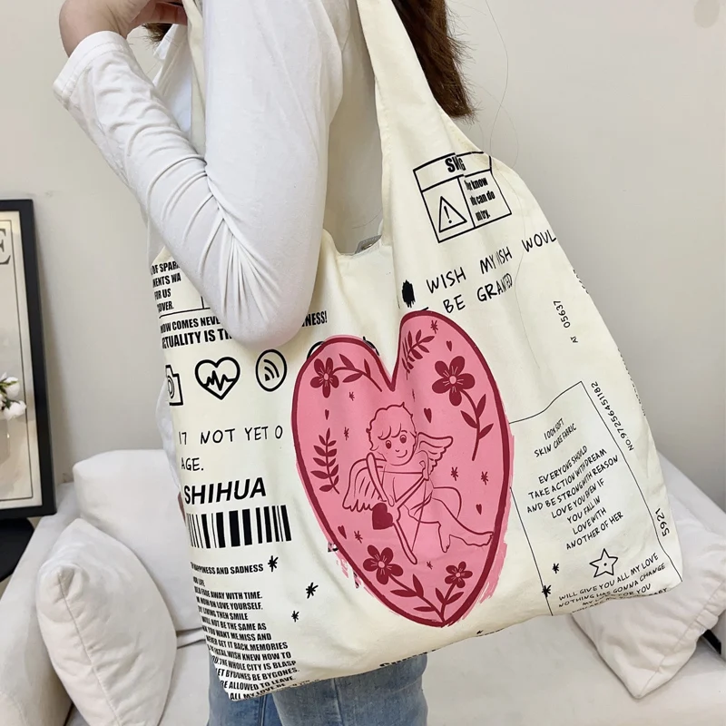 Женские холщовые сумки через плечо Cupid хлопковая тканевая сумка для покупок