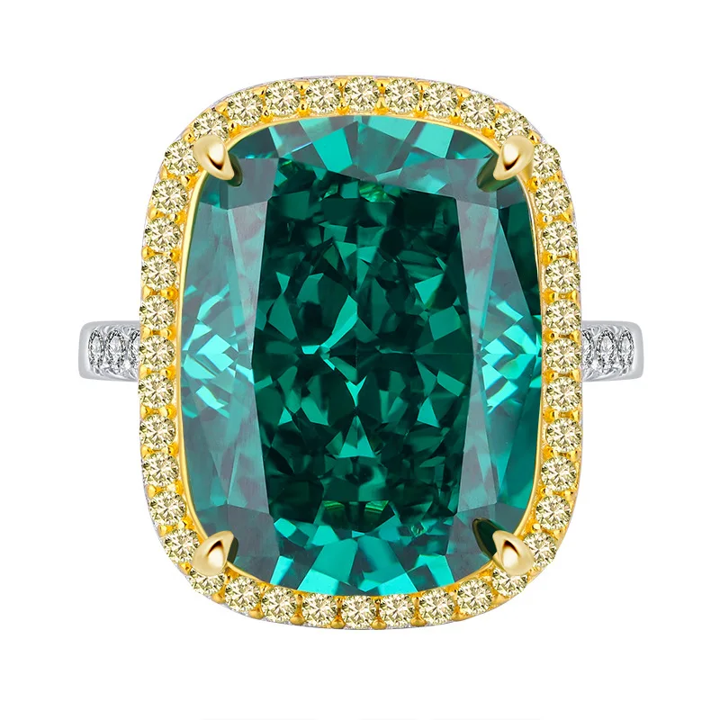 

SpringLady Luxury 925 Sterling Silver 12 * 16 MM Crushed Ice Cut Lab Emerald Citrine High Carbon Diamonds Gemstone Jewelry Ring