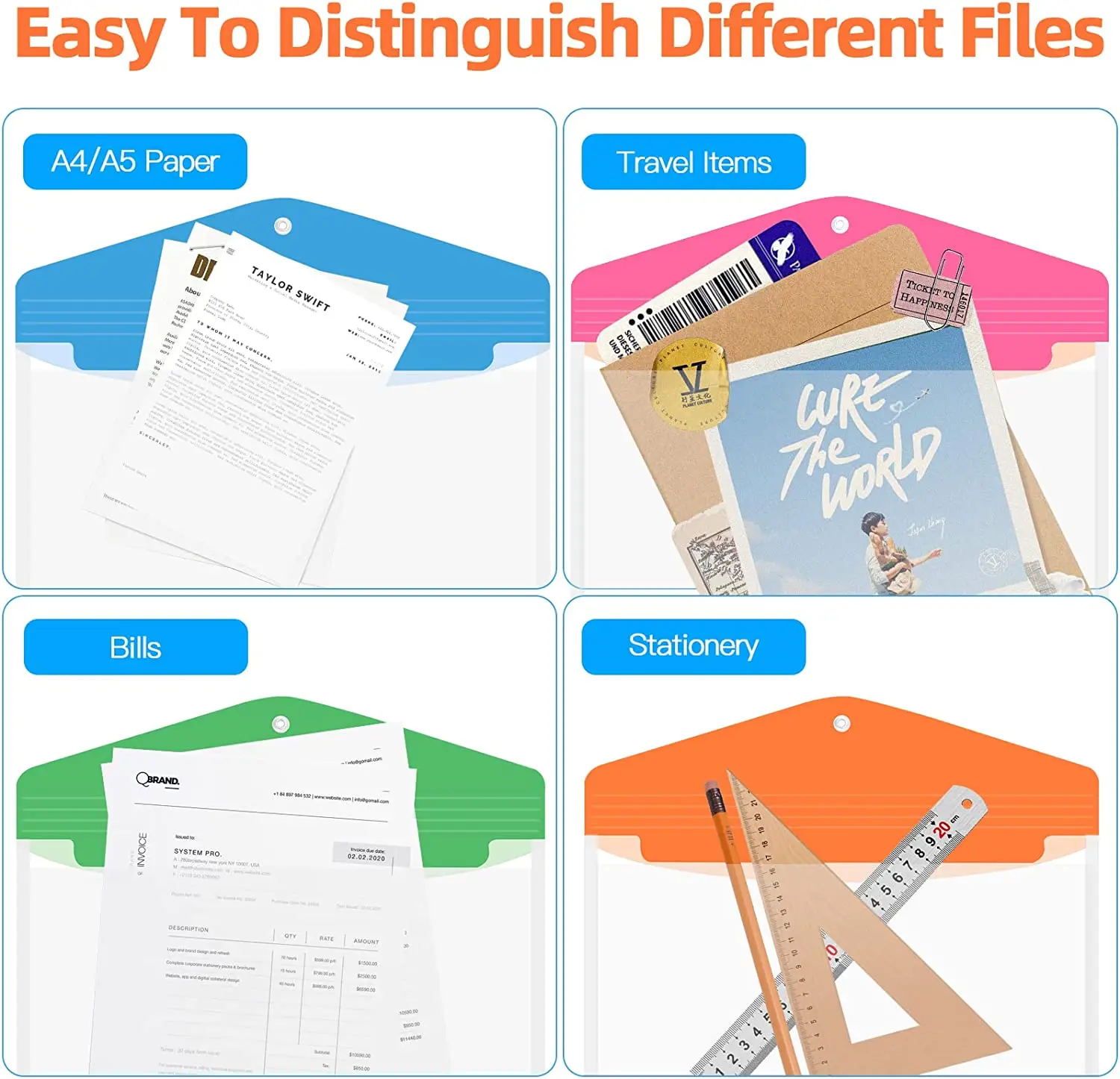 A4 прозрачные пластиковые перфорированные карманы с застежкой на пуговицах для