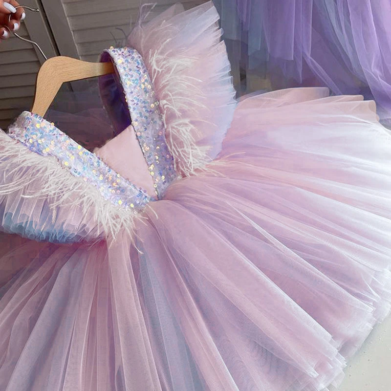 

Нарядное платье-пачка с единорогом для девочек 12 м, платье принцессы на 1-й день рождения с блестками и бантом, костюм для девочек с цветами д...