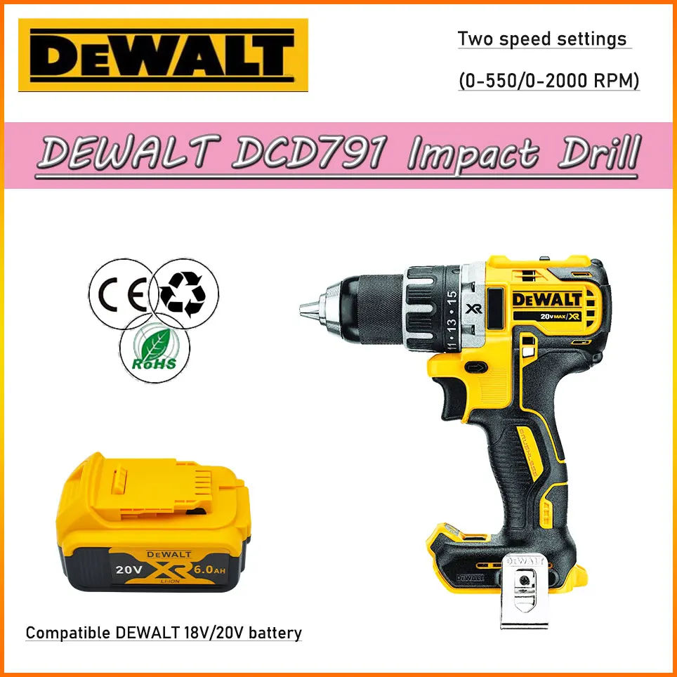 

DEWALT DCD791 18V/20V Impact Drill Lithium Battery Rechargeable Electric Screwdriver 2000RPM