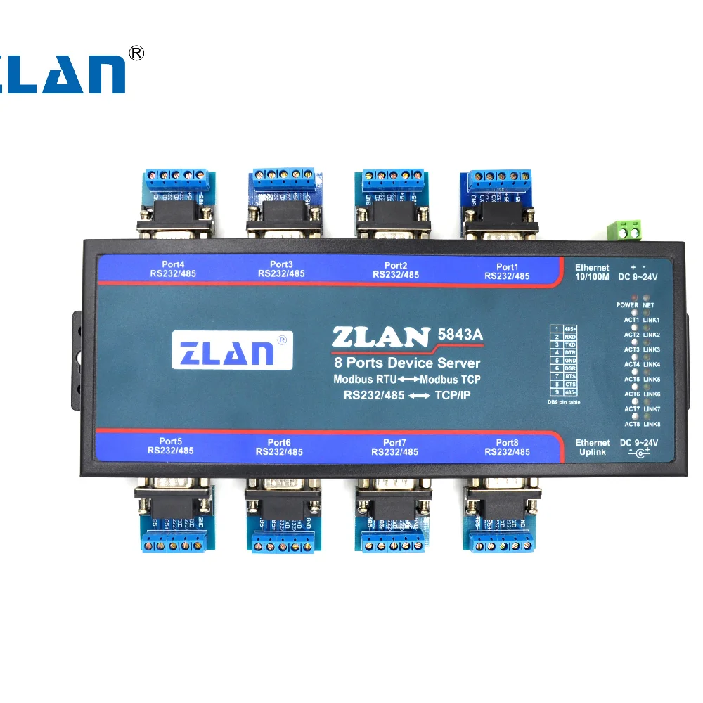 ZLAN5843A 8-портовый RS232 RS485 для Ethernet TCP/IP Modbus промышленный Серийный Сервер с