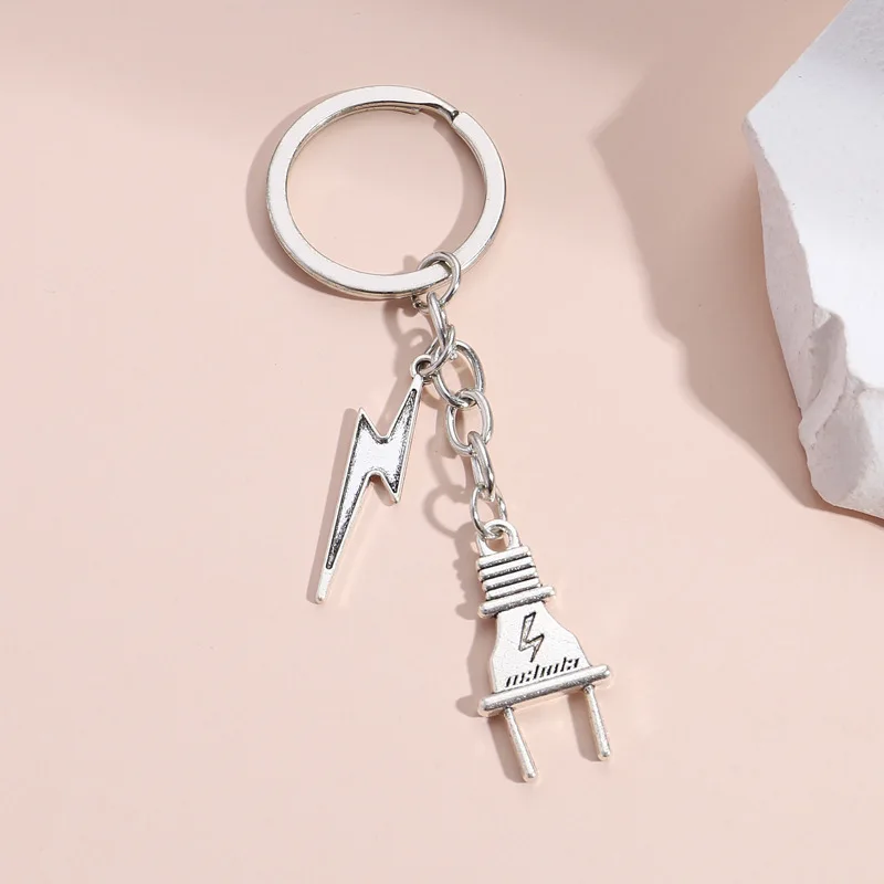 

Lightning Electric Plug Key Ring Metal Key Chain Ladies Men Car Hanging Punk Jewelry Gifts