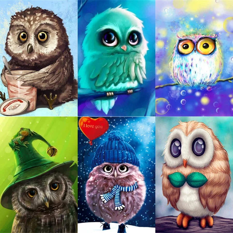 

Children's Room Decoration Painting Full Diamond Poster Cartoon Animal Owl Diamond Poster Embroidery Mosaic Handmade Art Decor