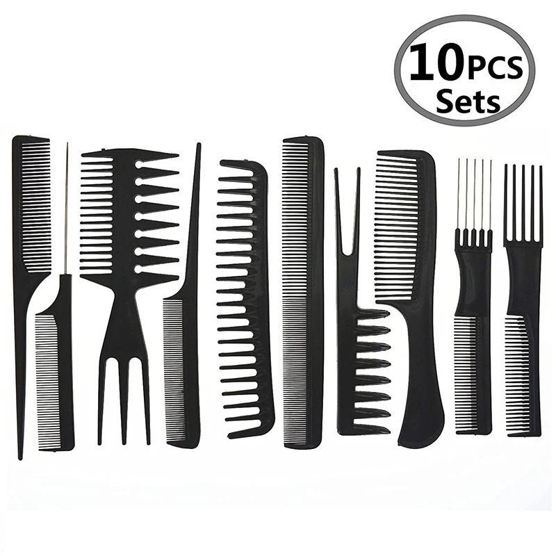 

Hair Care Comb Anti Static Coarse Fine Toothed Tail Teasing Waves Pick Combs Set of 10pcs,Black
