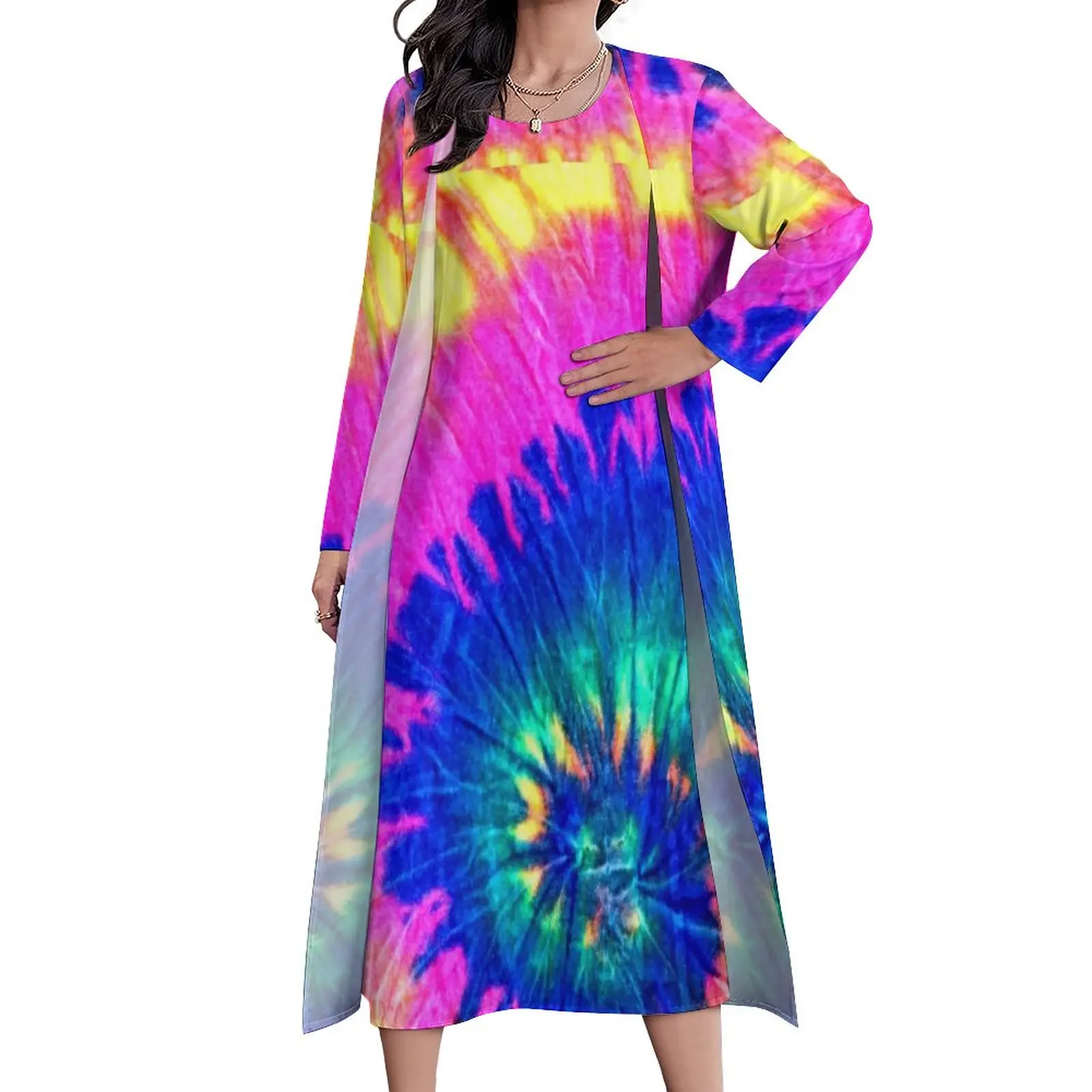 

Женское длинное платье-макси с радужным узором, в богемном стиле