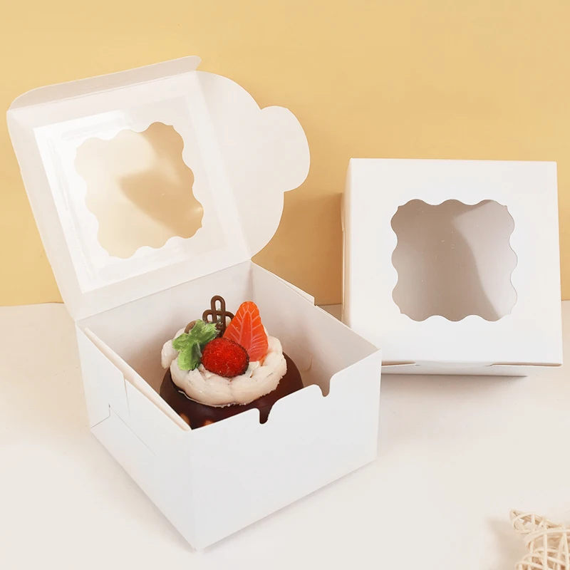 

5Pcs Kraft Paper Box Brown/White Cardboard with Transparent PVC Window Candy Chocolate Cookie Cake Packaging Boxes Wedding Favor