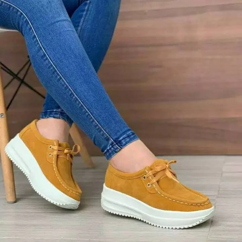 

New Women's Casual Shoes Fashion Solid Color Lace-Up Wedge Loafers Simple Comfortable Platform Sneakers Tenis Sapatilha Feminino