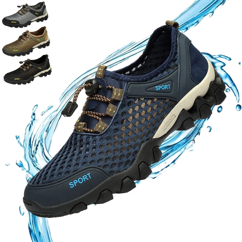 

Summer Breathable Men Hiking Shoes Suede + Mesh Outdoor Men Sneakers Climbing Shoes Men Sport Shoes Quick-dry Water Shoes