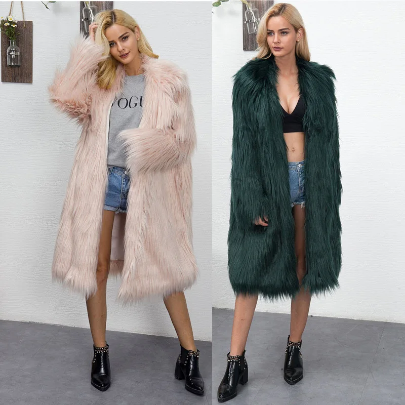 Autumn Winter New Women Fur Coat Imitation Fox Fur Long Coat Fashion Warm Windbreaker Long Outwear Overcoat