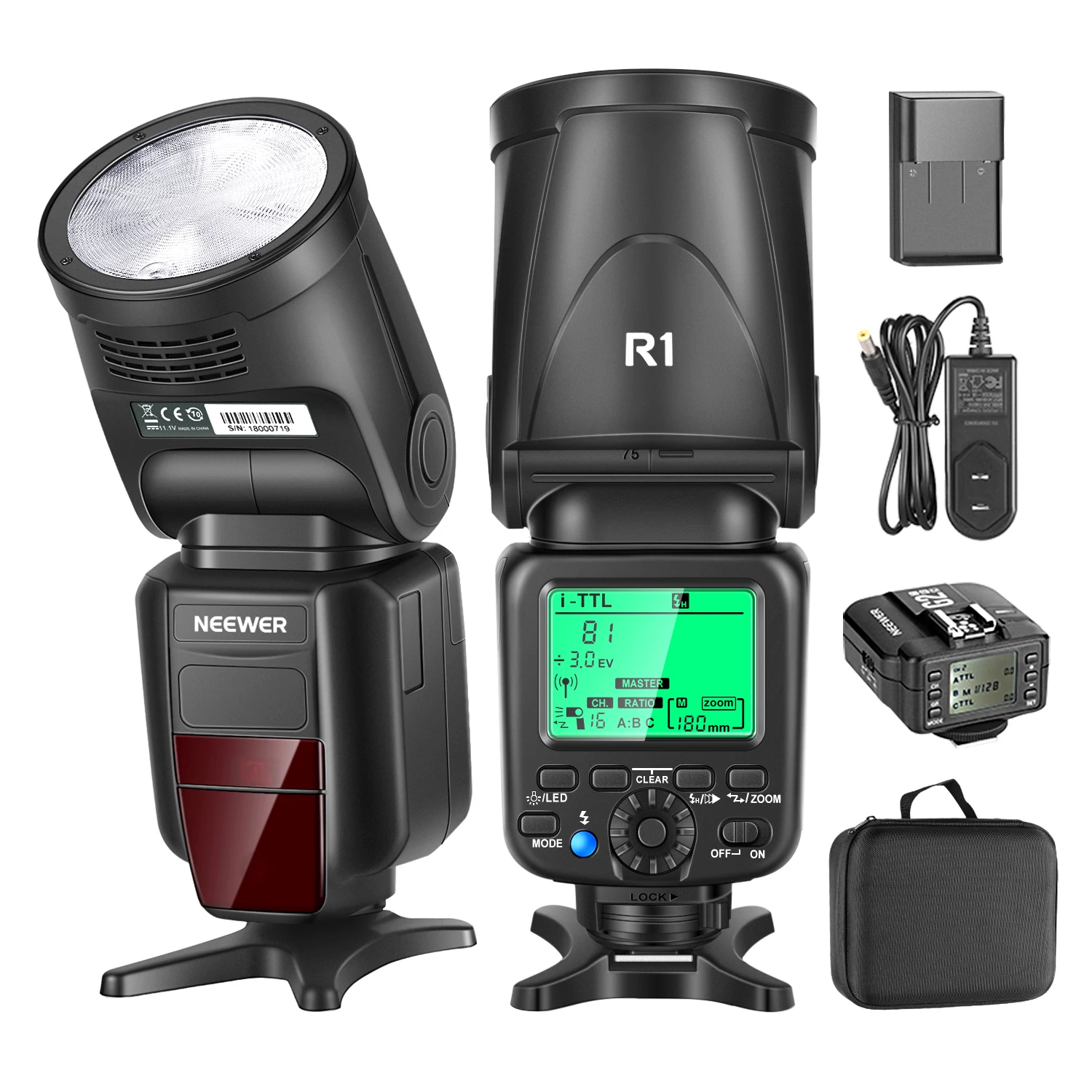 

Neewer R1 TTL вспышка Speedlite для камер Nikon DSLR, 76Ws 2,4G TTL круглая головка, 1/8000s HSS, 2,1 s время перезарядки, литиевая батарея