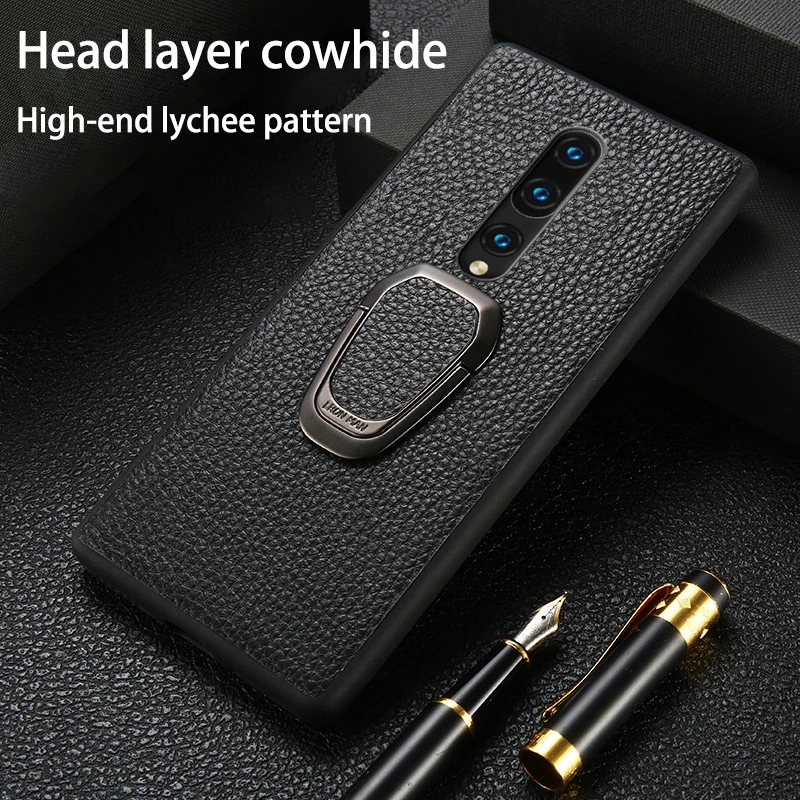 Genuine Leather Case For Oneplus 8 Pro 7 7 Pro 6 7T Phone Cover for OnePlus 6T 7T Pro Full Protective Case bracket Litchi Grain