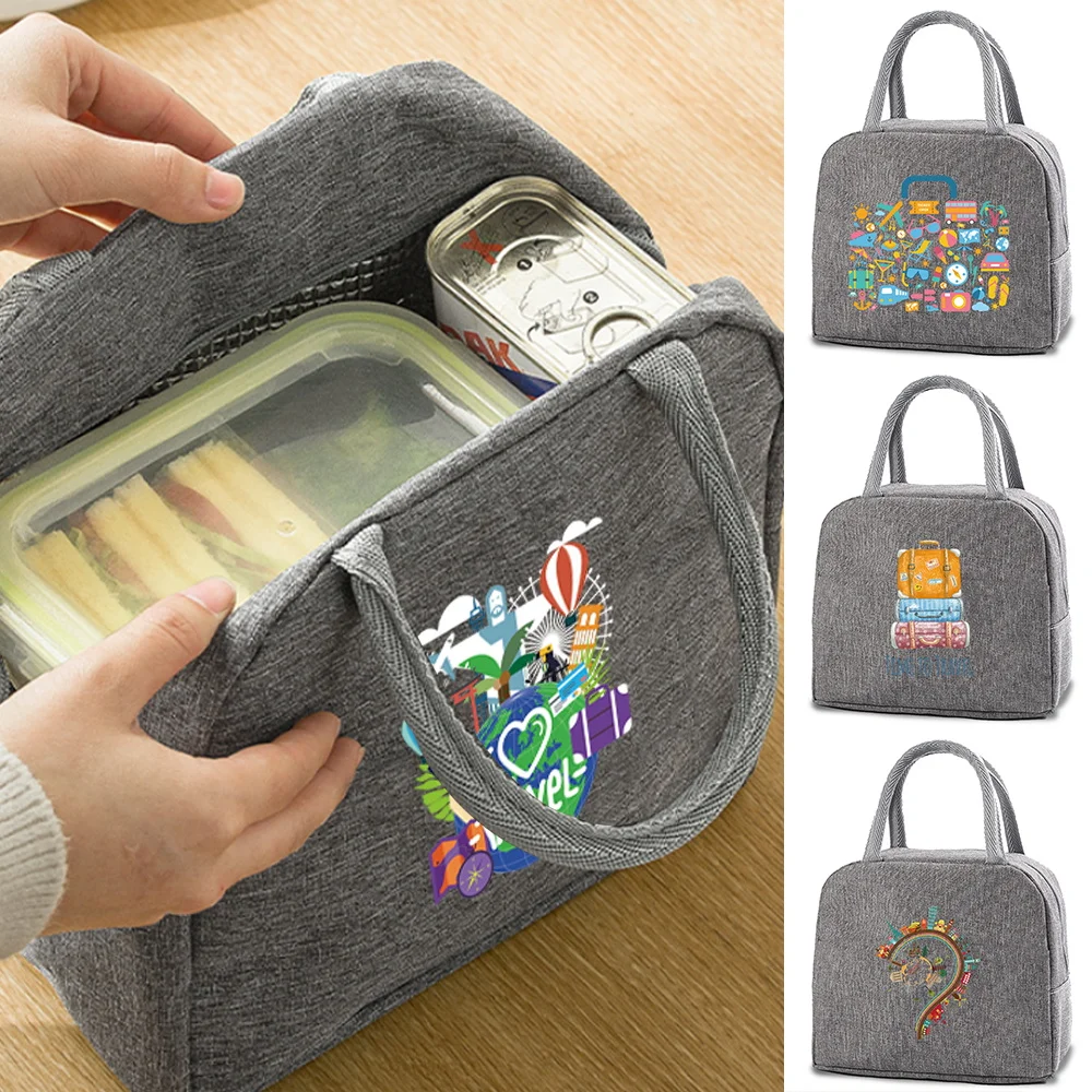 

Insulated Lunch Bags Cooler Tote Dinner Box Bag Travel Print Canvas Cold Food Container School Picnic Handbags Women Kids Travel