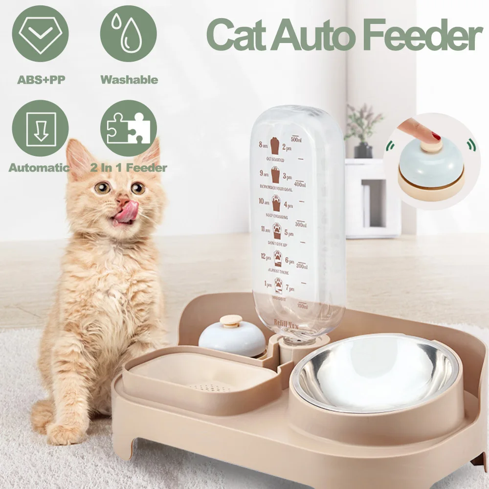 

Cat Water Drinker Pet Auto Water Bottle Dispenser Kitten Water Drinking Feeding Stainless Bowl Food Feeder Dog Cat Accessories