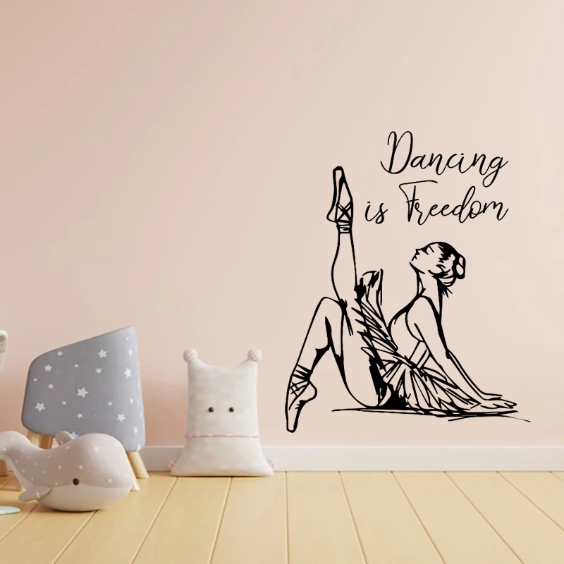 

Ballerina Dancing Is Freedom Ballet Vinyl Wall Decal Home Decor Interior Design Dance Studio Dancer Wall Sticker Wallpaper 4063