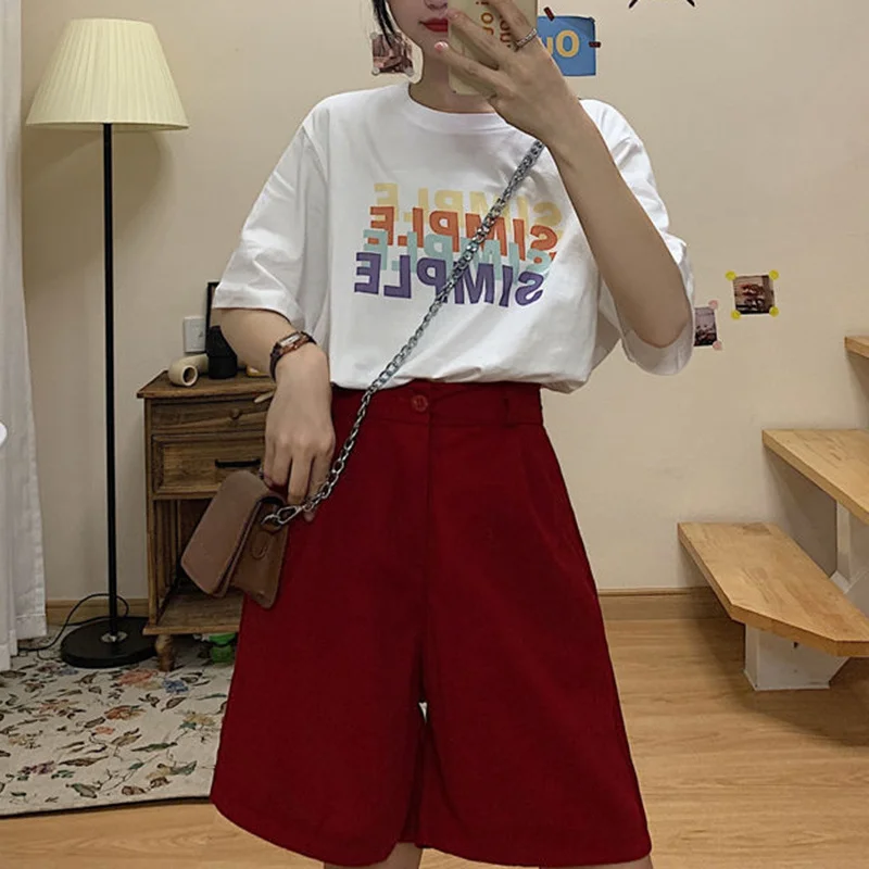 

Hot sale skirt,2023 Oversized Summer Shorts for Women Korean High Waist Loose Short Pants Woman All-Match Solid Color Shorts Fem