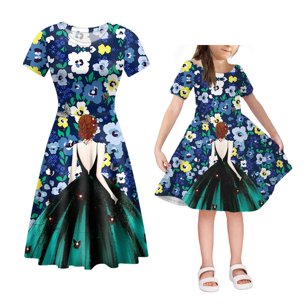 NOISYDESIGNS Queen Floral Mom Daughter Dress Fashion Pansy Flowers Family Look Family Matching Clothes Mother And Me Dress