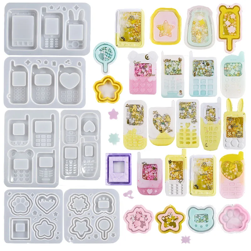 DIY Silicone Epoxy Resin Quicksand Phone Love Flower Cat Claw Keychain Shaker Molds Silicone Mold