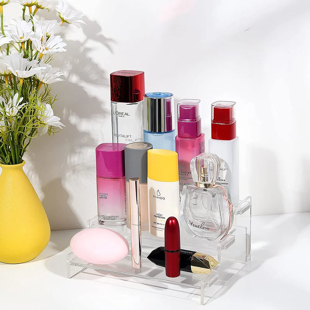 Clear Acrylic Display Riser Shelf Detachable Transparent Shelves Perfume Organizer and Pokemon Amiibo Action Figure Holder