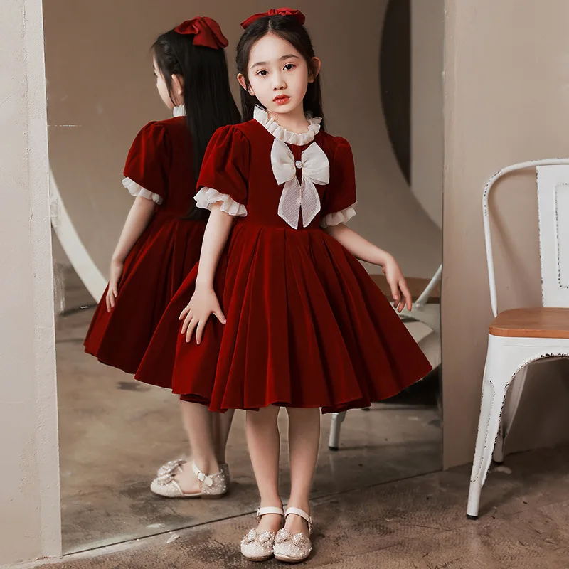 

Baby dress new Year girls' dress for children' velvet red baby princess tutu dress christmas party children's wear