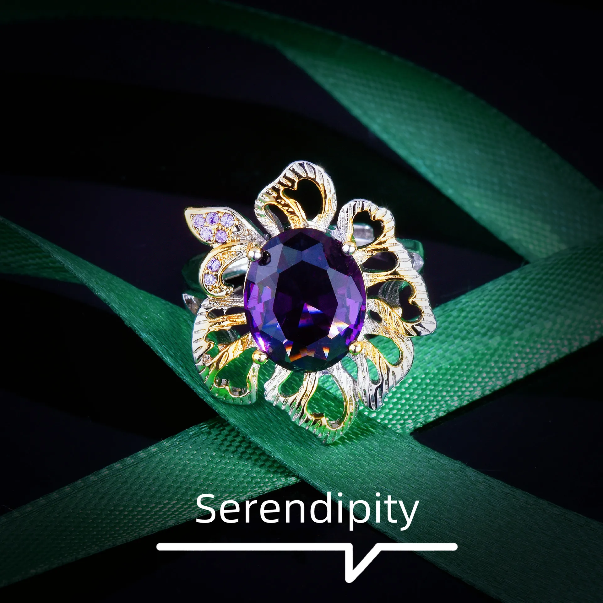 

Foydjew Italian Retro Royal Jewelry Simulated Amethyst Rings Creative Flower Color Treasure Open Adjustable Ring For Women
