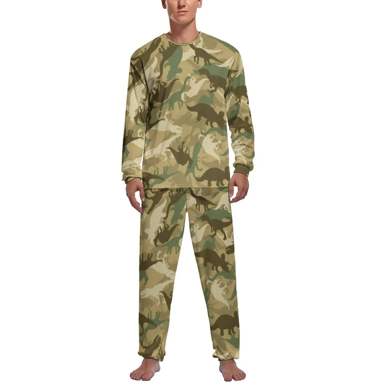 Camouflage Dinosaurs Print Pajamas Long Sleeves Abstract Animal 2 Piece Casual Pajama Sets Spring Man Printed Elegant Sleepwear